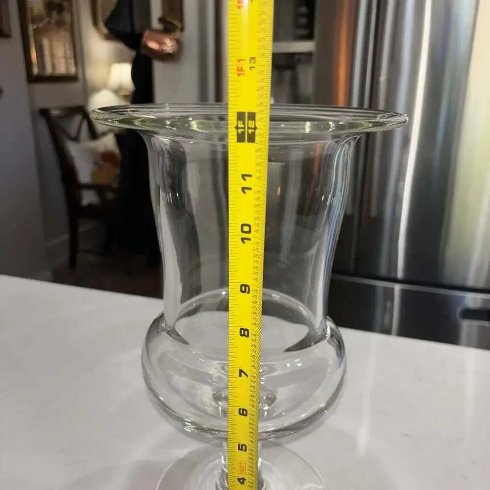 Hand Blown Clear Glass Urn Pedestal Hurricane Vase 12” Heavy
